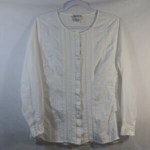 Raiment White Cotton Cottagecore Boho Long Sleeve Button Front Blouse Top Size M